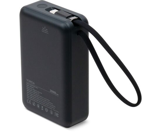 Батарея универсальная Vinga 20000 mAh 65W Display USB-C Cable Grey (VPBB2065C), изображение 3 Батарея универсальная Vinga 20000 mAh 65W Display USB-C Cable Grey (VPBB2065C), изображение 3