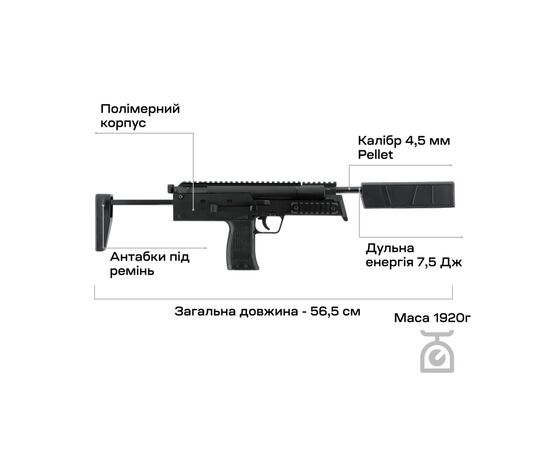 Пневматичний пістолет Umarex Heckler & Koch MP7A1 SD Pellet (2.4370), зображення 6 Пневматичний пістолет Umarex Heckler & Koch MP7A1 SD Pellet (2.4370), зображення 6