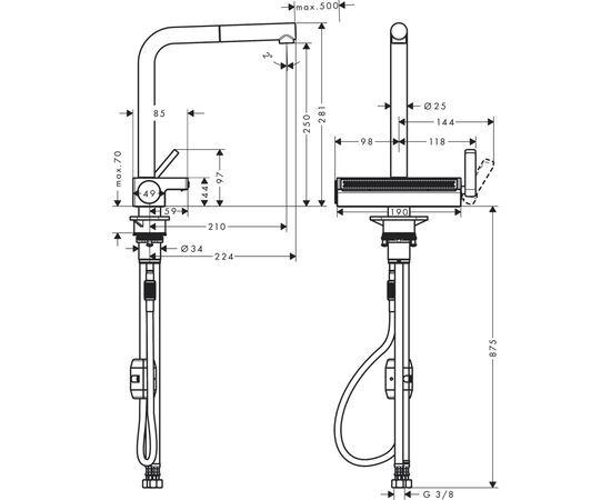 Смеситель Hansgrohe Aquno Select M81 , 21 см, хром (73836000), изображение 4 Смеситель Hansgrohe Aquno Select M81 , 21 см, хром (73836000), изображение 4