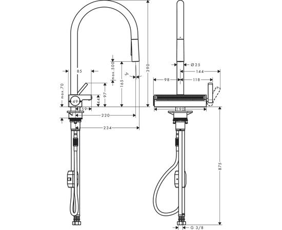Смеситель Hansgrohe Aquno Select M81 , 22 см , чорний матовий (73837670), изображение 3 Смеситель Hansgrohe Aquno Select M81 , 22 см , чорний матовий (73837670), изображение 3