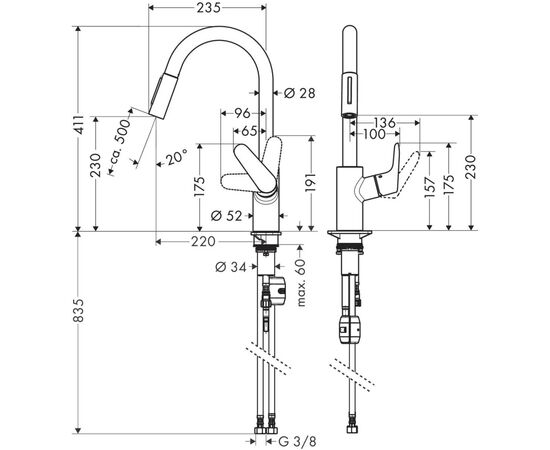 Смеситель Hansgrohe Focus M41 KM240, сталь (31815800), изображение 5