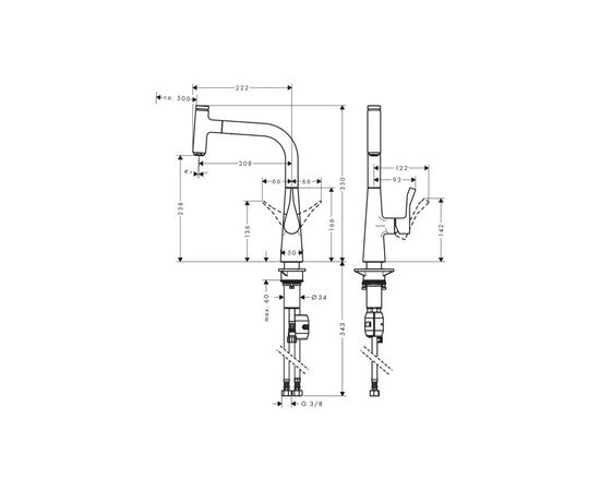 Смеситель Hansgrohe Metris Select, вилив 222мм хром (14857000), изображение 3 Смеситель Hansgrohe Metris Select, вилив 222мм хром (14857000), изображение 3