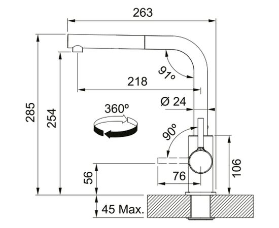 Смеситель Franke Lina L Pull Out, 254 мм , хром-чорний (115.0712.435), изображение 2