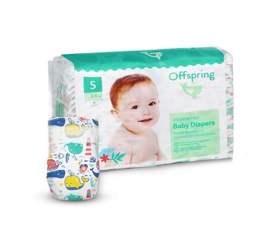 Подгузники Offspring Willy the Whale розмір S 3-6 кг, 48 шт (DP-OI-FAT-S48P-WTW)