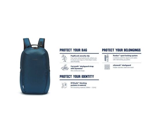 Рюкзак туристический Pacsafe Vibe 25L Econyl backpack синій (40100641), изображение 7 Рюкзак туристический Pacsafe Vibe 25L Econyl backpack синій (40100641), изображение 7