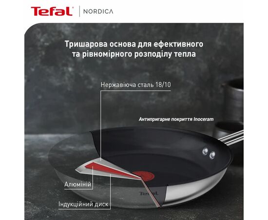 Сковорода Tefal Nordica, 28см, нержавіюча сталь (H8710655), изображение 5 Сковорода Tefal Nordica, 28см, нержавіюча сталь (H8710655), изображение 5