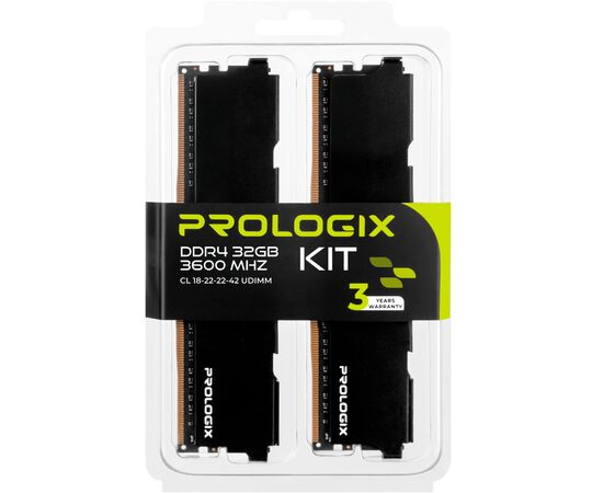 Модуль памяти для компьютера DDR4 32GB (2x16GB) 3600 MHz Black Prologix (PRO32GB3600B4K), изображение 6 Модуль памяти для компьютера DDR4 32GB (2x16GB) 3600 MHz Black Prologix (PRO32GB3600B4K), изображение 6