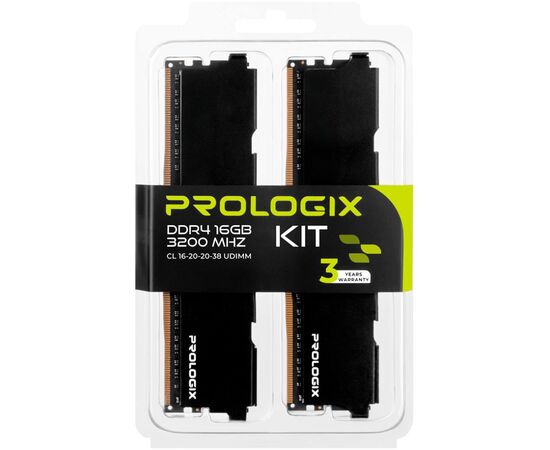 Модуль памяти для компьютера DDR4 16GB (2x8GB) 3200 MHz Black Prologix (PRO16GB3200B4K), изображение 6 Модуль памяти для компьютера DDR4 16GB (2x8GB) 3200 MHz Black Prologix (PRO16GB3200B4K), изображение 6