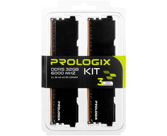 Модуль памяти для компьютера DDR5 32GB (2x16GB) 6000 MHz Black Prologix (PRO32GB6000B5K), изображение 6 Модуль памяти для компьютера DDR5 32GB (2x16GB) 6000 MHz Black Prologix (PRO32GB6000B5K), изображение 6