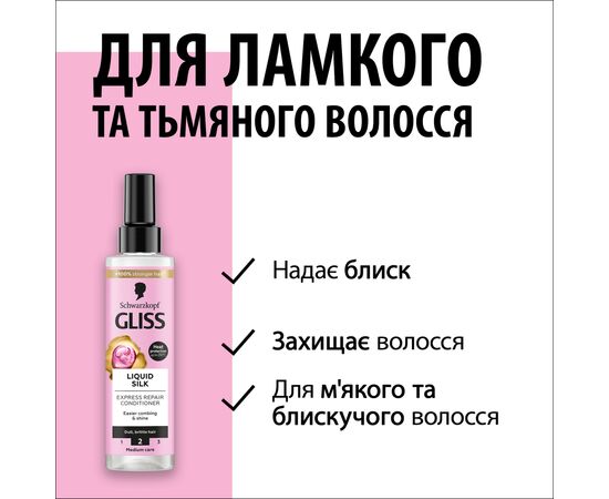 Кондиционер для волос Gliss экспресс Liquid Silk 200 мл (9000100256087), изображение 4 Кондиционер для волос Gliss экспресс Liquid Silk 200 мл (9000100256087), изображение 4