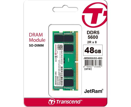 Модуль памяти для ноутбука SoDIMM DDR5 48GB 5600 MHz Transcend (JM5600ASE-48G), изображение 2 Модуль памяти для ноутбука SoDIMM DDR5 48GB 5600 MHz Transcend (JM5600ASE-48G), изображение 2