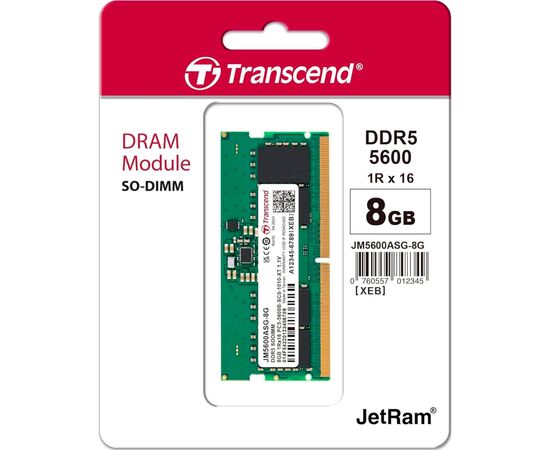 Модуль памяти для ноутбука SoDIMM DDR5 8GB 5600 MHz Transcend (JM5600ASG-8G), изображение 2 Модуль памяти для ноутбука SoDIMM DDR5 8GB 5600 MHz Transcend (JM5600ASG-8G), изображение 2