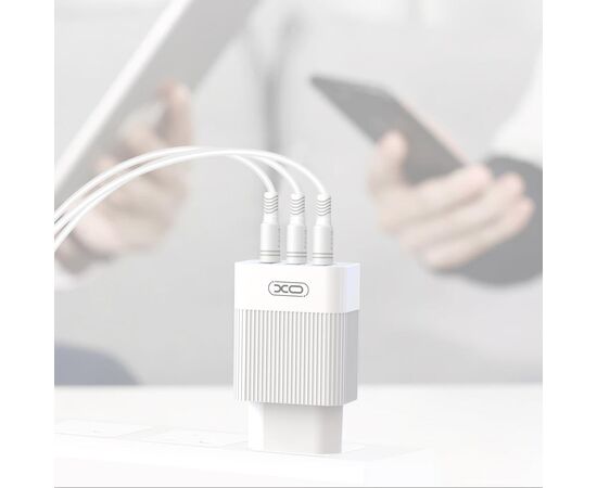Зарядное устройство XO QC 3.0 L72 30W (18W/1USB + 2.4A/2 USB) + cable Lightning White (XO-L72i-WH), изображение 2 Зарядное устройство XO QC 3.0 L72 30W (18W/1USB + 2.4A/2 USB) + cable Lightning White (XO-L72i-WH), изображение 2