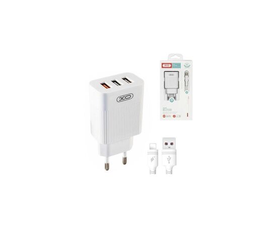 Зарядний пристрій XO QC 3.0 L72 30W (18W/1USB + 2.4A/2 USB) + cable Lightning White (XO-L72i-WH)