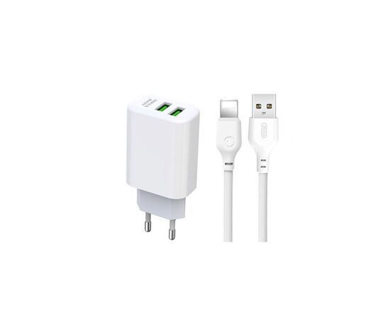 Зарядний пристрій XO L85C (2USB/2.4A) + USB - Lightning White (XO-L85C-L)