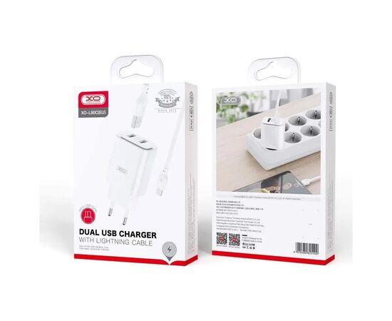 Зарядний пристрій XO L90C (2USB/2.4A) + USB - Lightning White (XO-L90C-L), зображення 2 Зарядний пристрій XO L90C (2USB/2.4A) + USB - Lightning White (XO-L90C-L), зображення 2