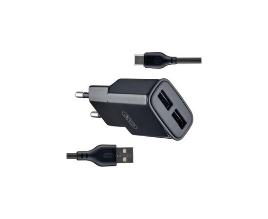 Зарядний пристрій XO L92C (2USB/2.4A) + USB - Type-C Чорний (XO-L92C-T)