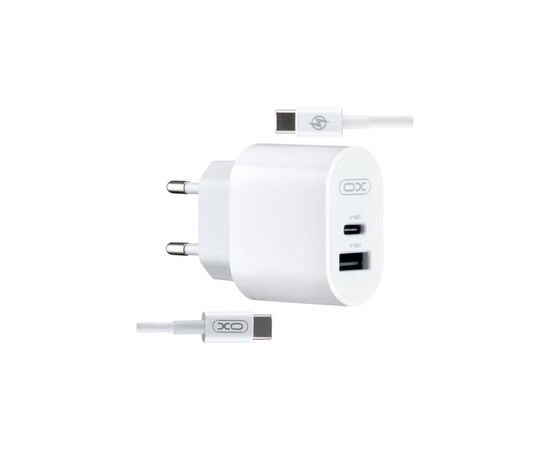Зарядний пристрій XO L97 (1Type-C/1USB/2.4A) + Type-C - Type-C White (XO-L97-TC)