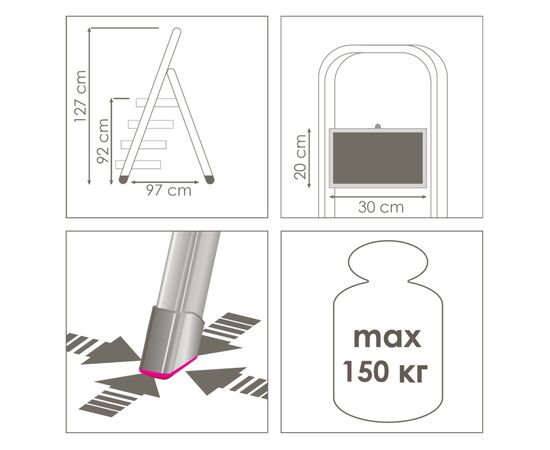 Лестница Eurogold металлическая 4вх. 2124R (ЕГ-2124R), изображение 5 Лестница Eurogold металлическая 4вх. 2124R (ЕГ-2124R), изображение 5