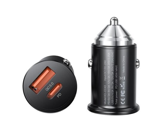 Зарядное устройство XO CC43 1 USB QC 3.0 + 1 Type-C PD (45W) Black (XO-CC43-BK), изображение 2 Зарядное устройство XO CC43 1 USB QC 3.0 + 1 Type-C PD (45W) Black (XO-CC43-BK), изображение 2