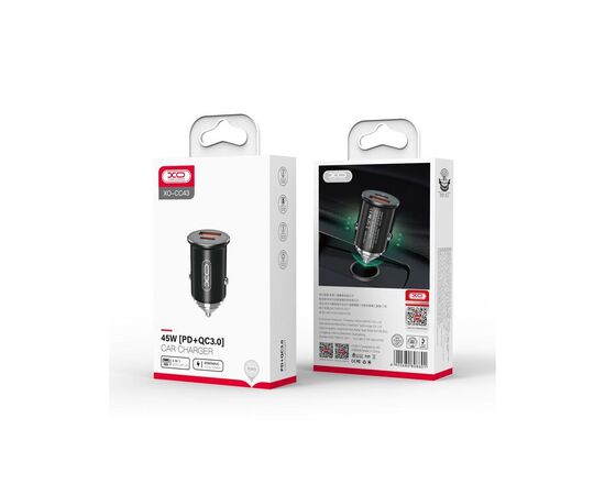 Зарядное устройство XO CC43 1 USB QC 3.0 + 1 Type-C PD (45W) Black (XO-CC43-BK), изображение 6 Зарядное устройство XO CC43 1 USB QC 3.0 + 1 Type-C PD (45W) Black (XO-CC43-BK), изображение 6