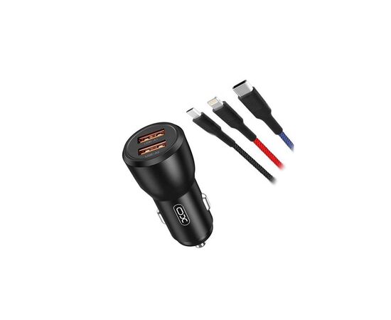 Зарядний пристрій XO CC55 QC3.0 18W (2USB/2.4A) + USB - Lightning + MicroUSB + Type-C Black (XO-CC55-BK)