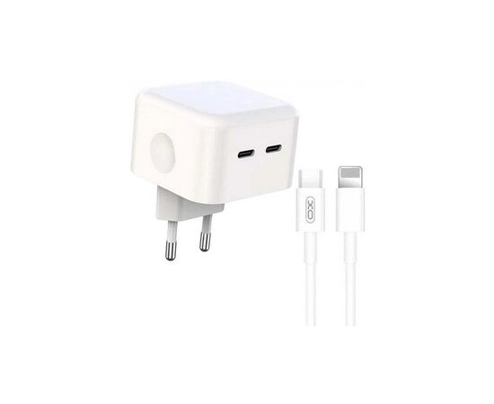 Зарядний пристрій XO QC 3.0 L102 35W/2 USB-C + cable Lightning NB113 White (XO-L102i-WH)