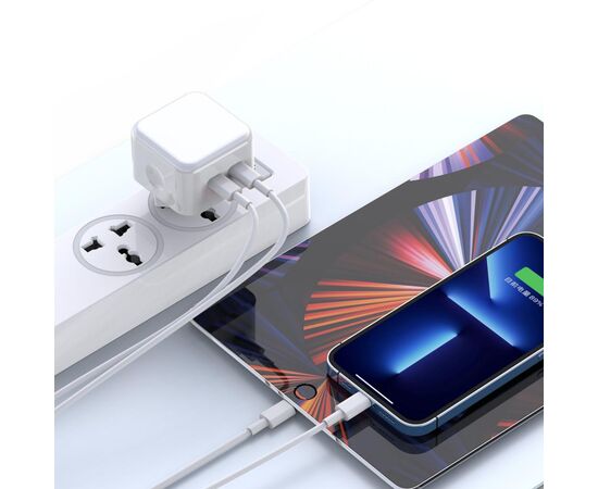 Зарядний пристрій XO QC 3.0 L102 35W/2 USB-C + cable Type-C NB124 White (XO-L102c-WH), зображення 5 Зарядний пристрій XO QC 3.0 L102 35W/2 USB-C + cable Type-C NB124 White (XO-L102c-WH), зображення 5