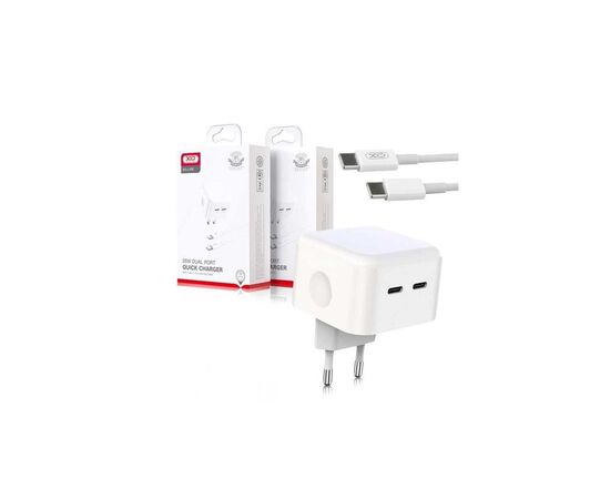 Зарядний пристрій XO QC 3.0 L102 35W/2 USB-C + cable Type-C NB124 White (XO-L102c-WH)