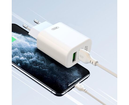 Зарядное устройство XO QC 3.0 L85 18W/1USB + microUSB White (XO-L85m-WH), изображение 2 Зарядное устройство XO QC 3.0 L85 18W/1USB + microUSB White (XO-L85m-WH), изображение 2