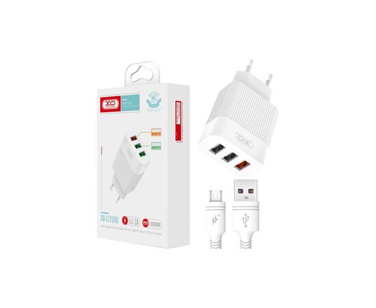 Зарядное устройство XO USB L72 (3A, QC3.0, 3 Usb) + cable Micro USB White (XO-L72-BK), изображение 2 Зарядное устройство XO USB L72 (3A, QC3.0, 3 Usb) + cable Micro USB White (XO-L72-BK), изображение 2