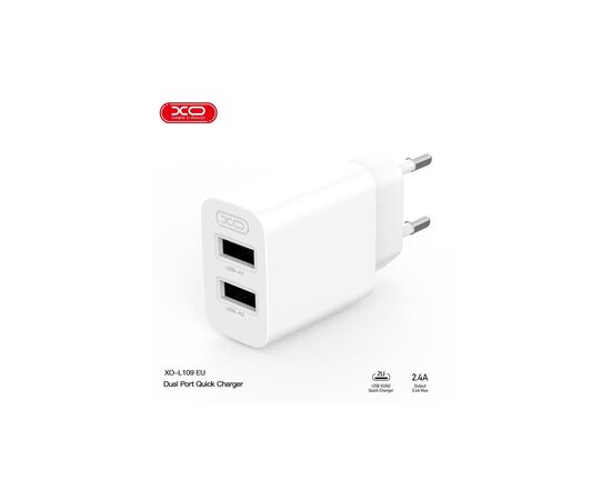 Зарядний пристрій XO L109 12W (2USB/2.4A) + USB - MicroUSB White (XO-L109-M), зображення 2 Зарядний пристрій XO L109 12W (2USB/2.4A) + USB - MicroUSB White (XO-L109-M), зображення 2