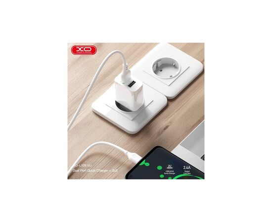 Зарядний пристрій XO L109 12W (2USB/2.4A) + USB - MicroUSB White (XO-L109-M), зображення 4 Зарядний пристрій XO L109 12W (2USB/2.4A) + USB - MicroUSB White (XO-L109-M), зображення 4
