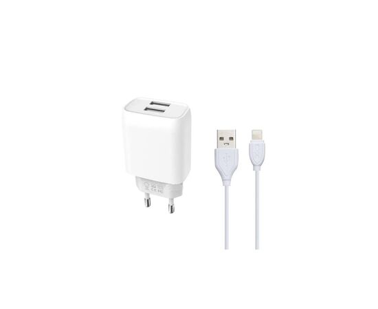 Зарядний пристрій XO L57 2.4A/2USB + lightning (XO-L57-LGHT)