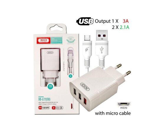 Зарядное устройство XO L72 QC3.0 3USB +micro (XO-L72-MCR), изображение 5 Зарядное устройство XO L72 QC3.0 3USB +micro (XO-L72-MCR), изображение 5