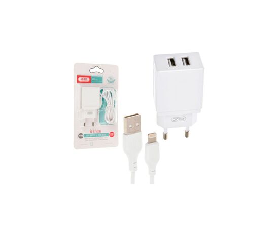 Зарядное устройство XO L75 2USB/2.4A + Lightning White (XO-L75-L), изображение 2 Зарядное устройство XO L75 2USB/2.4A + Lightning White (XO-L75-L), изображение 2