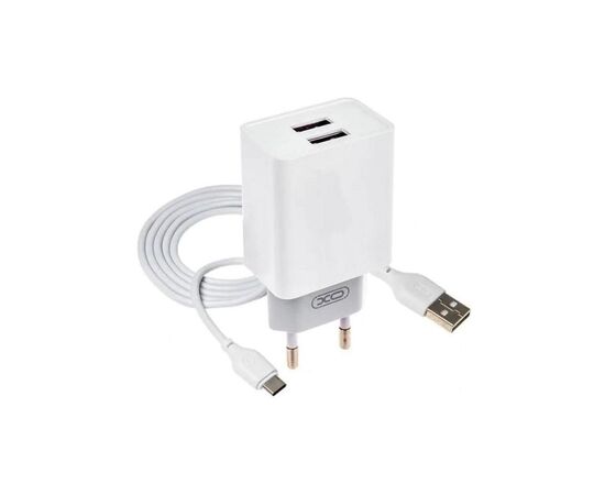 Зарядний пристрій XO L75 2USB/2.4A + Type-C White (XO-L75-T)
