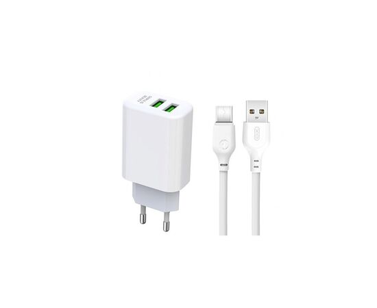 Зарядний пристрій XO L85C (2USB/2.4A) + USB - Type-C White (XO-L85C-T)