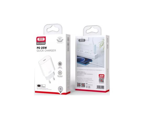 Зарядний пристрій XO L91EU 1хType-C PD25W White (L91-WH), зображення 3 Зарядний пристрій XO L91EU 1хType-C PD25W White (L91-WH), зображення 3