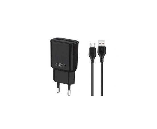 Зарядний пристрій XO L92C (2USB/2.4A) + USB - MicroUSB Чорний (XO-L92C-M)