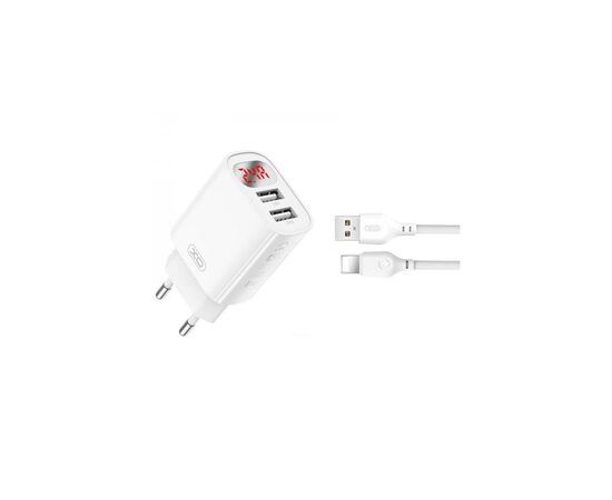 Зарядное устройство XO L95 (2USB/2.4A) + USB - Lightning White (XO-L95-L)