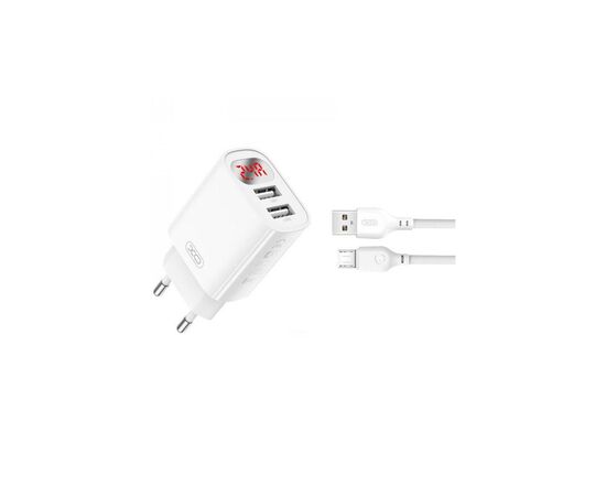 Зарядное устройство XO L95 (2USB/2.4A) + USB - MicroUSB White (XO-L95-M)
