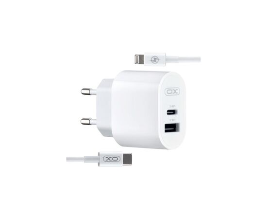 Зарядний пристрій XO L97 (1Type-C/1USB/2.4A) + Type-C - Lightning White (XO-L97-LG)