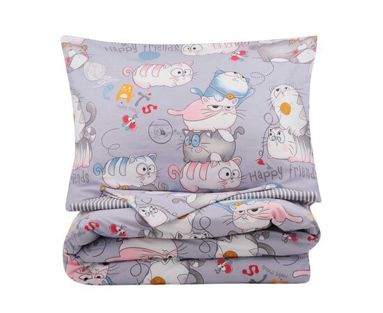 Постельное белье Ardesto Gloria сатин веселые котики, серый евро 200х220 (ART2022FC), изображение 2