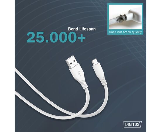 Дата кабель USB 2.0 AM to Type-C 1.0m 60W white Digitus (AK-300340-010-W), изображение 10 Дата кабель USB 2.0 AM to Type-C 1.0m 60W white Digitus (AK-300340-010-W), изображение 10