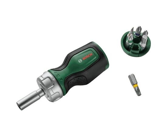 Набор отверток Bosch с трещоткой, 6 насадок, рукоятка TPR, 111мм, сталь CrV (1.600.A03.2UY), изображение 2 Набор отверток Bosch с трещоткой, 6 насадок, рукоятка TPR, 111мм, сталь CrV (1.600.A03.2UY), изображение 2