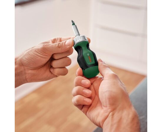 Набор отверток Bosch с трещоткой, 6 насадок, рукоятка TPR, 111мм, сталь CrV (1.600.A03.2UY), изображение 4 Набор отверток Bosch с трещоткой, 6 насадок, рукоятка TPR, 111мм, сталь CrV (1.600.A03.2UY), изображение 4