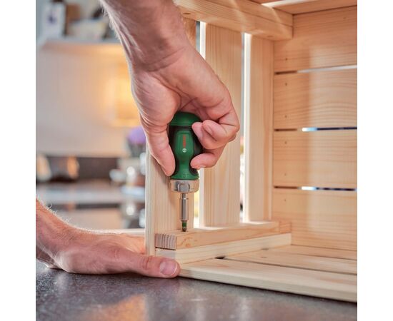 Набор отверток Bosch с трещоткой, 6 насадок, рукоятка TPR, 111мм, сталь CrV (1.600.A03.2UY), изображение 6 Набор отверток Bosch с трещоткой, 6 насадок, рукоятка TPR, 111мм, сталь CrV (1.600.A03.2UY), изображение 6