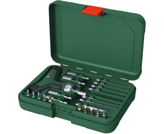 Отвертка Bosch с трещоткой, т-подобная рукоятка, 20 насадок, 109мм, кейс, с (1.600.A02.Z9T), изображение 2 Отвертка Bosch с трещоткой, т-подобная рукоятка, 20 насадок, 109мм, кейс, с (1.600.A02.Z9T), изображение 2