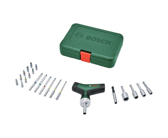 Викрутка Bosch з тріскачкою, т-подлібне руків''я, 20 насадок, 109мм, кейс, с (1.600.A02.Z9T)